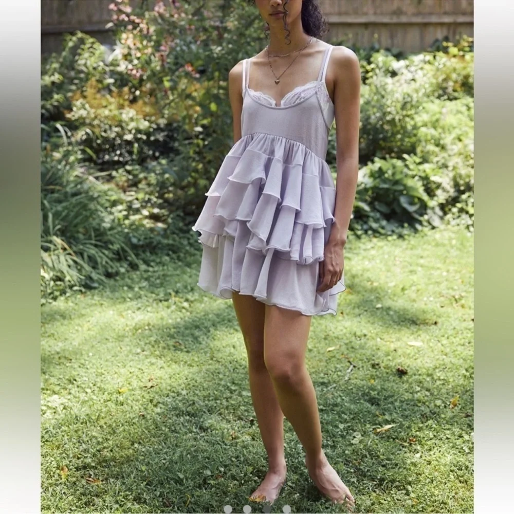 Free People Runaway Rockstar Layered Tiered Balletcore Sheer Mini Slip Dress New